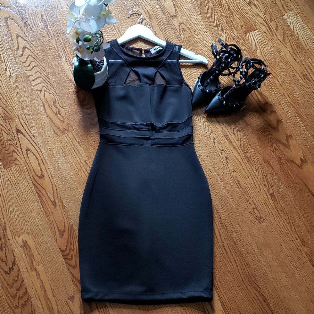 Mesh details cut out little black dress